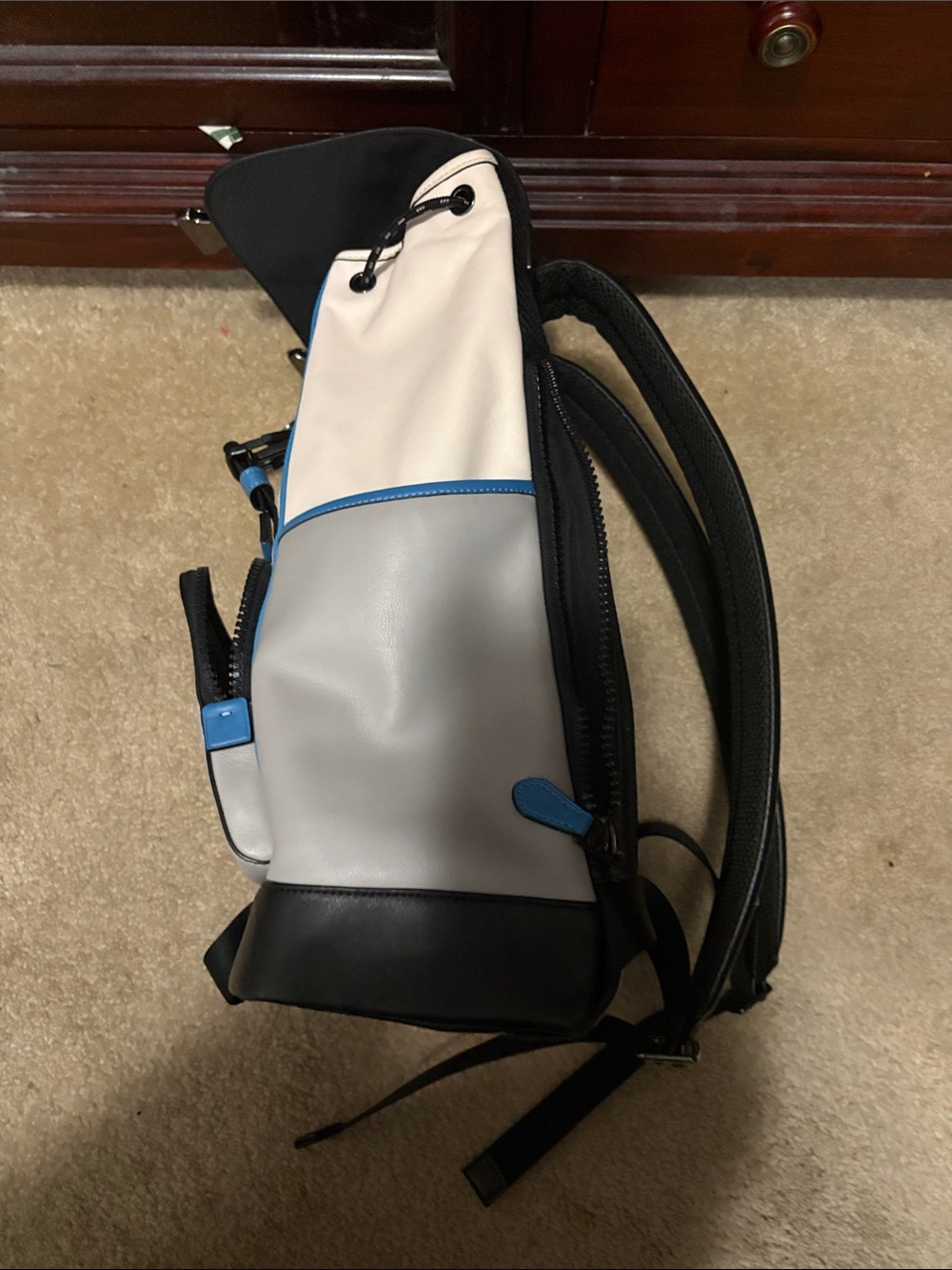 Coach Men’s Grey Backpack with Black Flap and Blue Trim - Picture 10 of 12